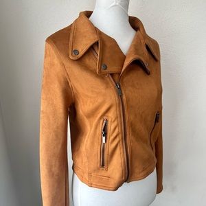 Shinestar Zip Faux Leather Suede Moro Jacket in Caramel